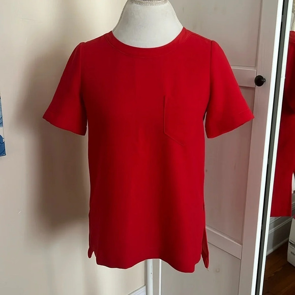 Madewell Tomato Red Top with Button Back Closure and Silk Collar - Gently Ued XS - Picture 1 of 10